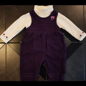 Purple Corduroy Overalls with White Turtleneck